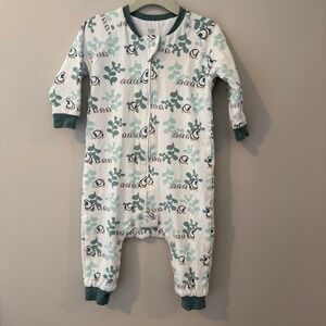 Nest Designs Organic Cotton Sleep Suit Bird Leaf Print 1.0 TOG Teal White S/80